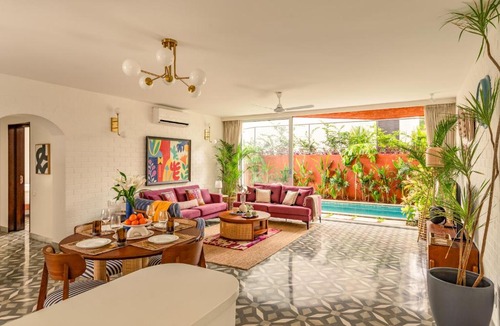 Nerul Apartment | El Volar by The Blue Kite - 2BHK, 5 Mins to Casino & 10 Mins to Candolim Beach with Big common Pool, Fully Equipped Kitchen, 24x7 Security, WiFi