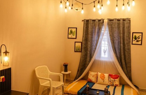 Banjara Hills Apartment | The Hidden Gem - 1BHK with Indoor Canopy, Ambient Lighting, Wifi, Smart TV & AC