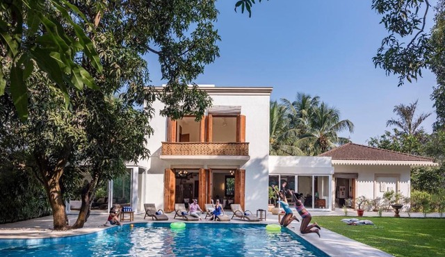 SaffronStays Hacienda by the Sea - 5BR Spanish-style pet & elder-friendly pool villa with lawns, beach access & BBQ nights